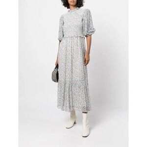 SEA NY Bubbie Bubble-Sleeve Floral Smocked Maxi Dress High Neck Tiered size 4